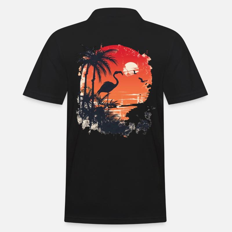Flamingo Illustration - Männer Poloshirt - Schwarz
