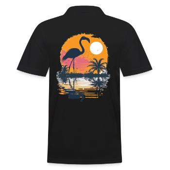 Flamingo Illustration - Men's Polo Shirt - black - Back - Kai (181cm)