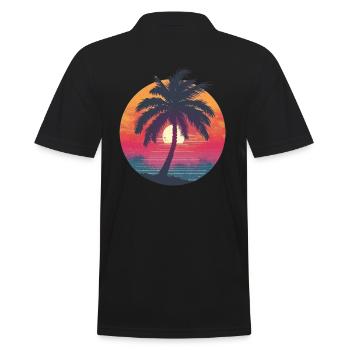 Sunrise Palm Trees Retro Circle - Men's Polo Shirt - black - Back - Kai (181cm)