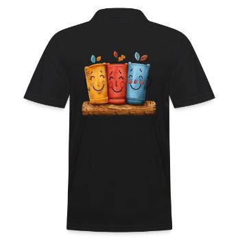 Lächelnde Tassen Trio in Herbstfarben - Männer Poloshirt - Schwarz - Hinten - Kai (181cm)