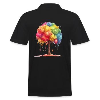 Farbenfroher Baum Mit Bunten Tropfen - Männer Poloshirt - Schwarz - Hinten - Kai (181cm)