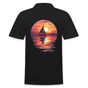 Sailboat at sunset by the sea - Men's Polo Shirt - black - Back - Kai (181cm)