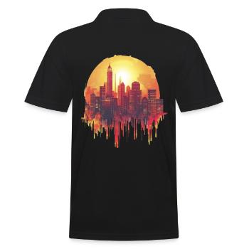 Stadt Skyline bei Sonnenuntergang - Männer Poloshirt - Schwarz - Hinten - Kai (181cm)