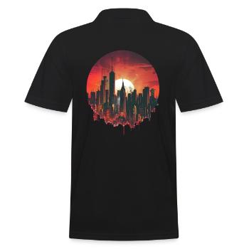 Stilvolles Sonnenuntergang Großstadt Motiv - Männer Poloshirt - Schwarz - Hinten - Kai (181cm)