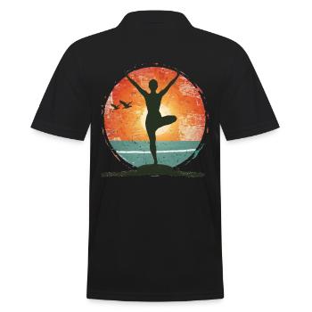 Yoga Sonnenaufgang Silhouette Balance - Männer Poloshirt - Schwarz - Hinten - Kai (181cm)