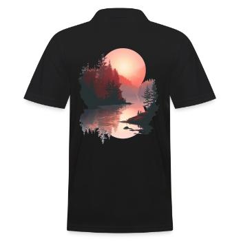 Sunset Reflection Forest Scene - Men's Polo Shirt - black - Back - Kai (181cm)