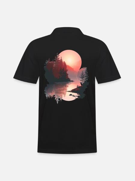 Coucher de soleil, Réflexion, Forêt, Scène - Polo Homme - noir