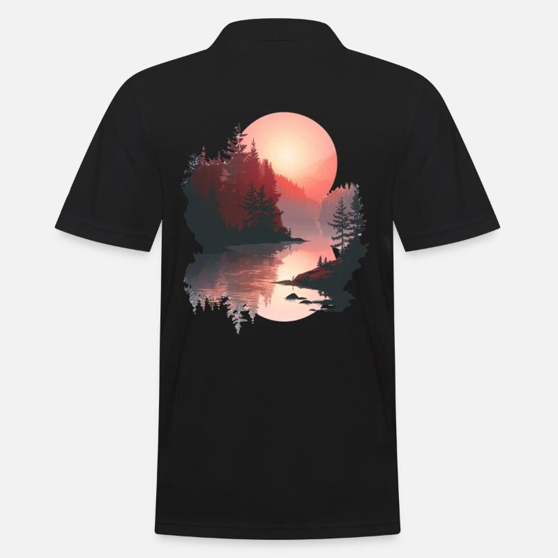 Sunset Reflection Forest Scene - Men's Polo Shirt - black