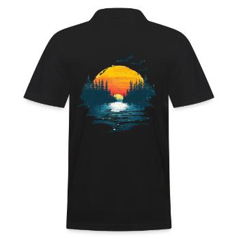 Sonnenuntergang Wald Und Vögel Motiv - Männer Poloshirt - Schwarz - Hinten - Kai (181cm)