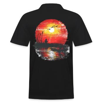 Silhouette de pêcheur au coucher du soleil - Polo Homme - noir - Dos - Kai (181cm)