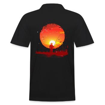 Silhouette de pêche au coucher du soleil - Polo Homme - noir - Dos - Kai (181cm)