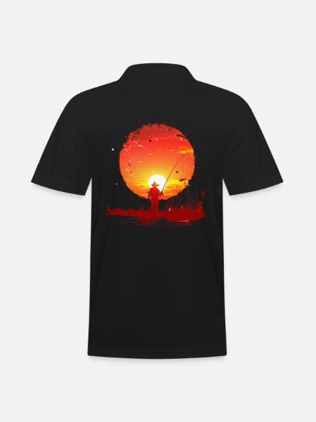 Sunset Fishing Silhouette - Men's Polo Shirt - black