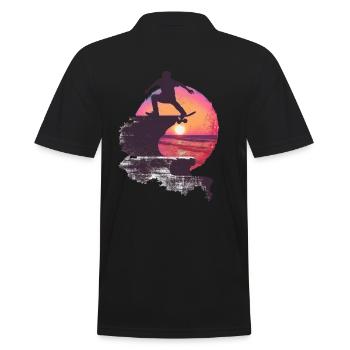 Skateboarder Silhouette Coucher De Soleil - Polo Homme - noir - Dos - Kai (181cm)