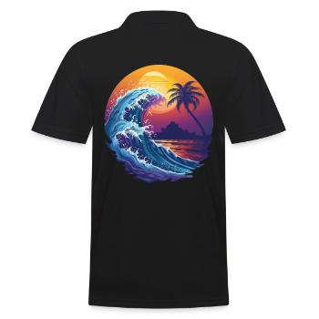 Ocean Sea Wave Sunset Background - Men's Polo Shirt - black - Back - Kai (181cm)