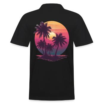 Océan Palmiers Vintage Rétro Coucher de soleil - Polo Homme - noir - Dos - Kai (181cm)