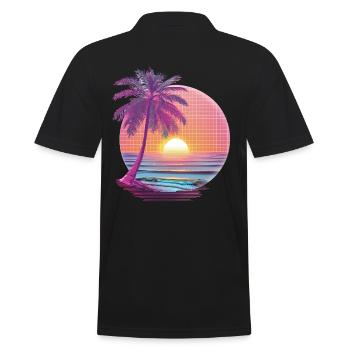 Océan Palmiers Vintage Rétro Coucher de soleil - Polo Homme - noir - Dos - Kai (181cm)