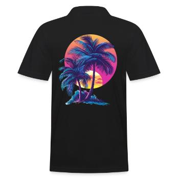 Océan Palmiers Vintage Rétro Coucher de soleil - Polo Homme - noir - Dos - Kai (181cm)