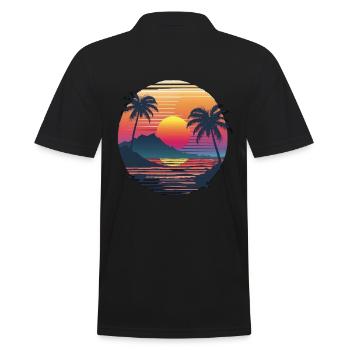 Océan Palmiers Vintage Rétro Coucher de soleil - Polo Homme - noir - Dos - Kai (181cm)