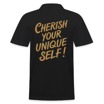 Cherish Your Unique Self Motivation - Men's Polo Shirt - black - Back - Kai (181cm)