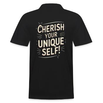 Cherish Your Unique Self Motivation - Men's Polo Shirt - black - Back - Kai (181cm)