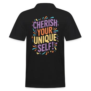 Cherish Your Unique Self Message - Men's Polo Shirt - black - Back - Kai (181cm)