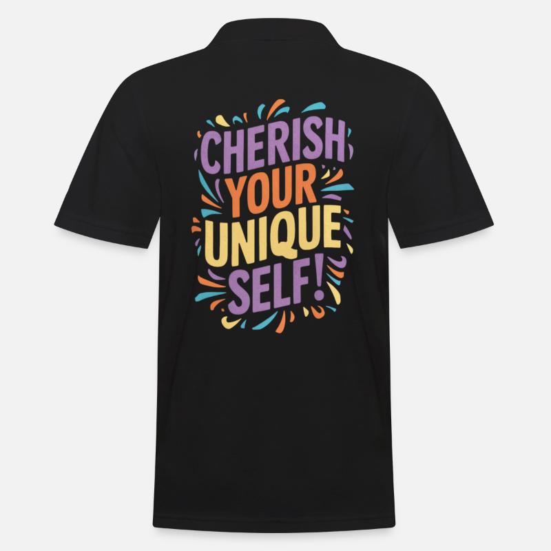 Cherish Your Unique Self Botschaft - Männer Poloshirt - Schwarz