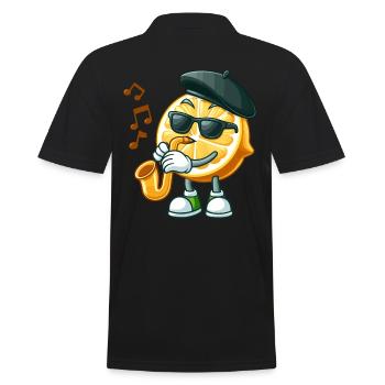 Cooler Saxophon Spielender Zitruscharakter - Männer Poloshirt - Schwarz - Hinten - Kai (181cm)