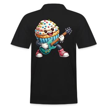 Cute Cupcake Rocker Drawing - Men's Polo Shirt - black - Back - Kai (181cm)