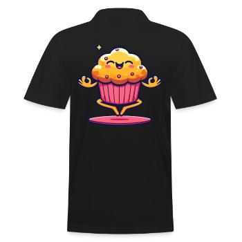 Cute Cupcake with Smiley Face - Men's Polo Shirt - black - Back - Kai (181cm)