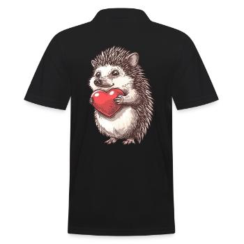 Adorable Hedgehog Holding Heart Illustration for - Männer Poloshirt - Schwarz - Hinten - Kai (181cm)