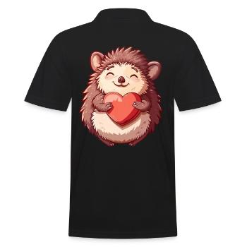 Mignon hérisson souriant tenant un coeur - Adorable - Polo Homme - noir - Dos - Kai (181cm)