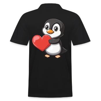 Cute Penguin Holding a Red Heart for Valentine's - Männer Poloshirt - Schwarz - Hinten - Kai (181cm)