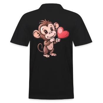 Cute Monkey Holding Heart Illustration - Männer Poloshirt - Schwarz - Hinten - Kai (181cm)