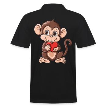 Cute Monkey Holding Red Heart Adorable Animal - Männer Poloshirt - Schwarz - Hinten - Kai (181cm)