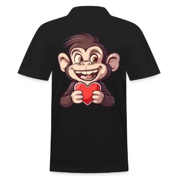 Adorable Monkey Holding a Heart - Cute and - Men's Polo Shirt - black - Back - Kai (181cm)