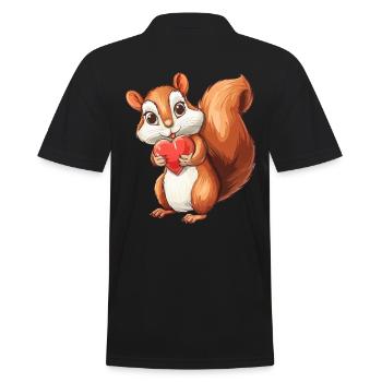 Adorable Squirrel Holding Heart - Cute Woodland - Men's Polo Shirt - black - Back - Kai (181cm)