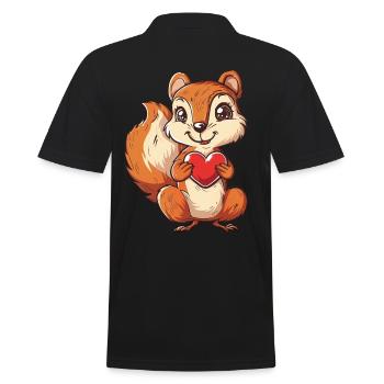 Adorable Squirrel with Red Heart Illustration - Men's Polo Shirt - black - Back - Kai (181cm)