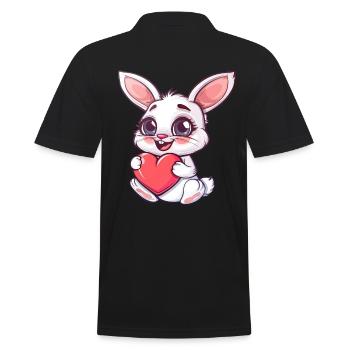 Cute Bunny Holding Heart Adorable Illustration - Männer Poloshirt - Schwarz - Hinten - Kai (181cm)