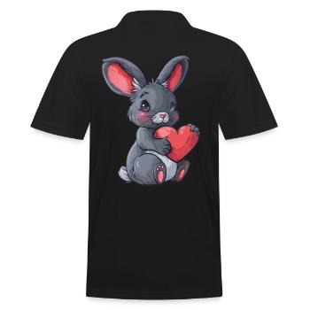 Cute Bunny Holding Heart Illustration Perfect for - Männer Poloshirt - Schwarz - Hinten - Kai (181cm)