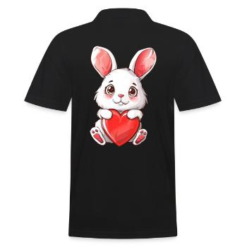 Adorable Bunny Holding Heart Illustration for - Männer Poloshirt - Schwarz - Hinten - Kai (181cm)