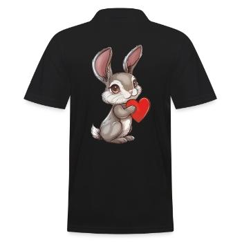 Adorable Bunny Holding Heart - Cute Rabbit - Männer Poloshirt - Schwarz - Hinten - Kai (181cm)