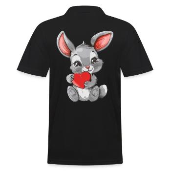 Adorable Bunny Holding Heart - Cute Animal Art - Männer Poloshirt - Schwarz - Hinten - Kai (181cm)