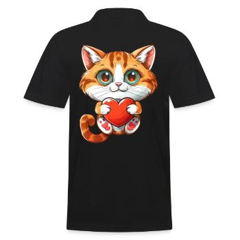 Cute Orange Cat Holding Heart Adorable - Männer Poloshirt - Schwarz - Hinten - Kai (181cm)