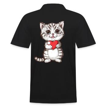 Cute Kitten Holding Red Heart Adorable Love Cat - Männer Poloshirt - Schwarz - Hinten - Kai (181cm)