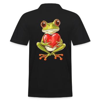 Adorable grenouille tenant un coeur avec de grands yeux et - Polo Homme - noir - Dos - Kai (181cm)