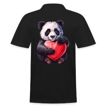 Adorable Panda Holding Heart Illustration - Männer Poloshirt - Schwarz - Hinten - Kai (181cm)