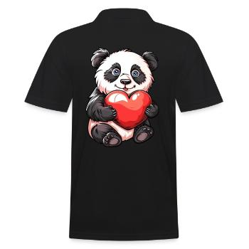 Adorable Panda Holding Heart Cartoon Illustration - Men's Polo Shirt - black - Back - Kai (181cm)