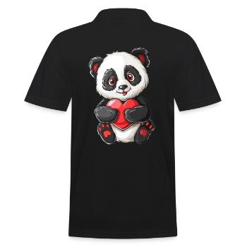 Adorable Panda Holding Heart Illustration – Cute - Männer Poloshirt - Schwarz - Hinten - Kai (181cm)