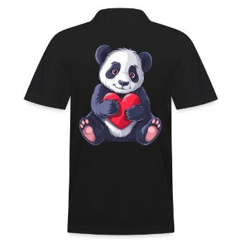 Cute Panda Holding Heart Adorable Animal Love - Men's Polo Shirt - black - Back - Kai (181cm)