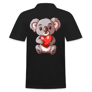 Cute Koala Holding Heart With Adorable Expression - Männer Poloshirt - Schwarz - Hinten - Kai (181cm)